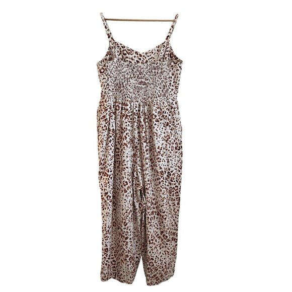 Old Navy Women Jumpsuit Size L Cami Leopard Linen Blend Boho Resortcore Y2K - Picture 2 of 9
